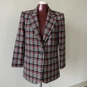 Savannah Wool Blazer Jacket Coat Lined 4P Plaid Lined Vintage Y2K